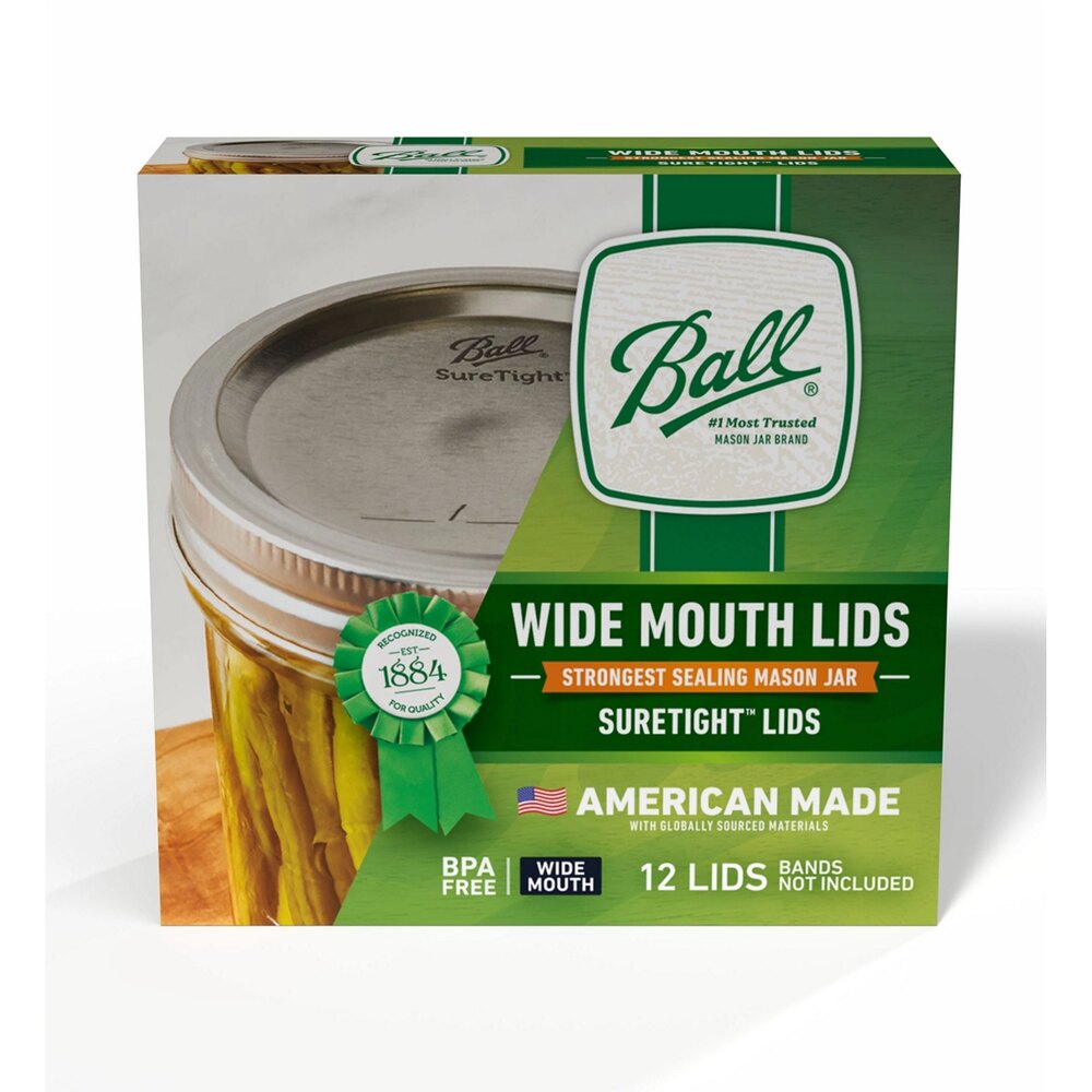Ball SureTight Wide Mouth Lids box marked twelve lids, bands not included.