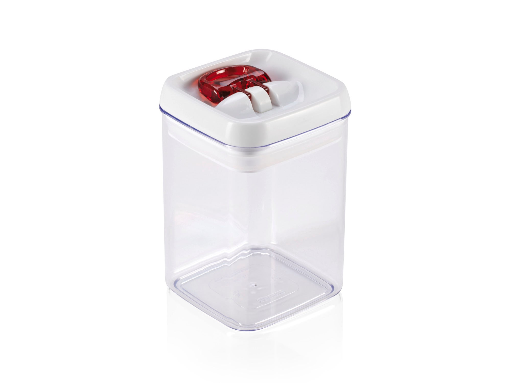 Clear square Leifheit Fresh & Easy 31208 0.8 L food storage container with white lid and red ring.