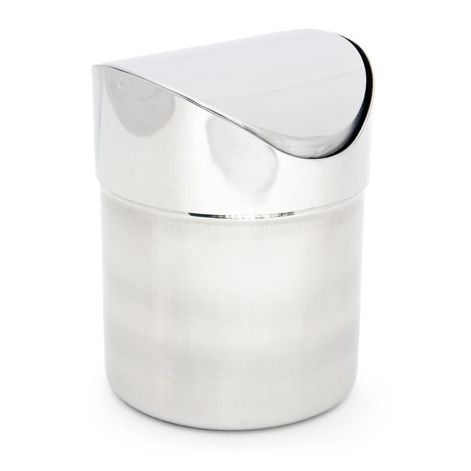 Cubo de basura de acero inoxidable 1,2 L, referencia Relaxdays 10013061. Imagen del fabricante indicada como creada con IA.
