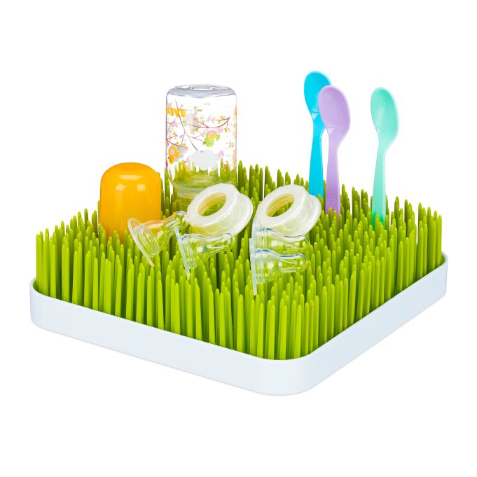 Escurre biberones césped, referencia Relaxdays 10023683. Imagen del fabricante indicada como creada con IA.