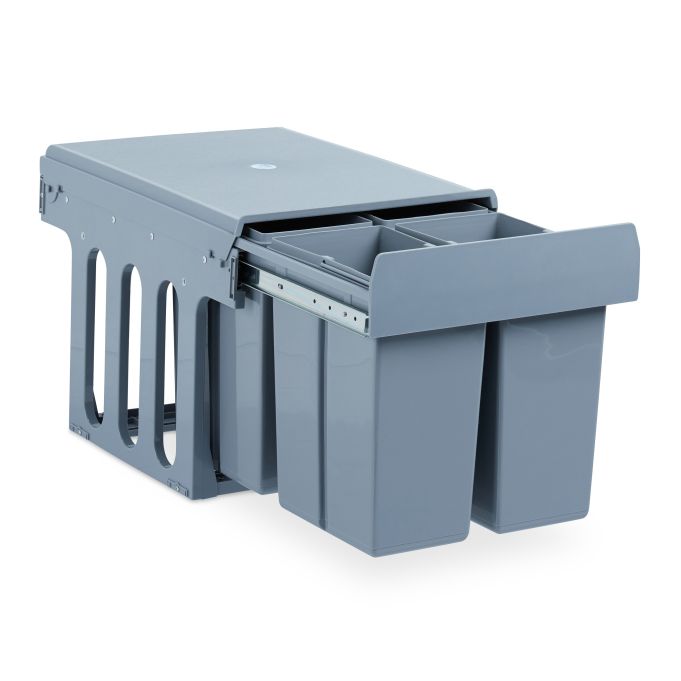 Contenedor de reciclaje con 4 cubos, referencia Relaxdays 10027288. Imagen del fabricante indicada como creada con IA.