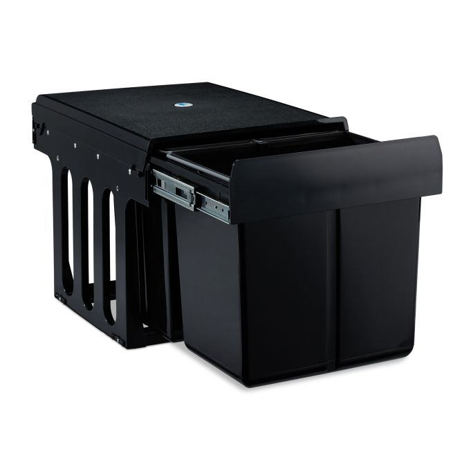 Cubo de basura triple en negro, referencia Relaxdays 10031540. Imagen del fabricante indicada como creada con IA.