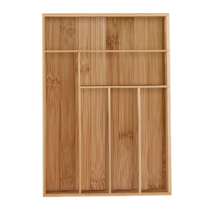 Cubertero bambú cajón 6 compartimentos, referencia Relaxdays 10032178. Imagen del fabricante indicada como creada con IA.