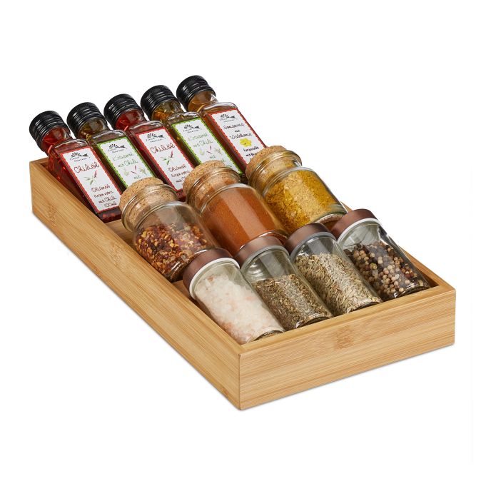 Especiero de bambú para cajones, referencia Relaxdays 10033862. Imagen del fabricante indicada como creada con IA.