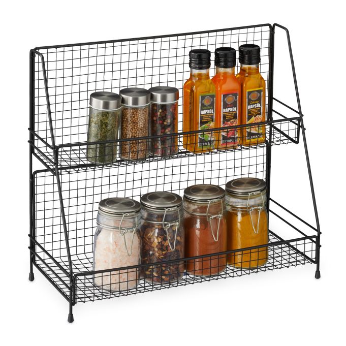Organizador especias de metal negro, referencia Relaxdays 10035385. Imagen del fabricante indicada como creada con IA.