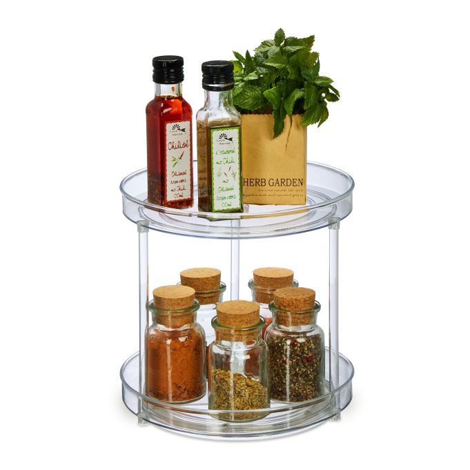 Organizador giratorio 2 pisos Ø 23,5 cm, referencia Relaxdays 10047946. Imagen del fabricante indicada como creada con IA.