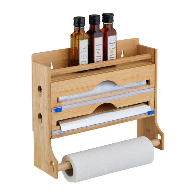 Dispensador de film y portarrollos, referencia Relaxdays 10050724. Imagen del fabricante indicada como creada con IA.