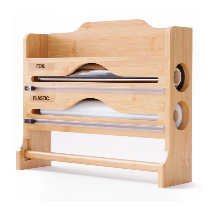 Soporte mural para rollos de cocina, referencia Relaxdays 10051752. Imagen del fabricante indicada como creada con IA.