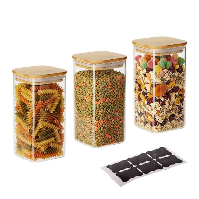 Juego de 3 frascos con tapa, 1500 ml, referencia Relaxdays 10053208. Imagen del fabricante indicada como creada con IA.