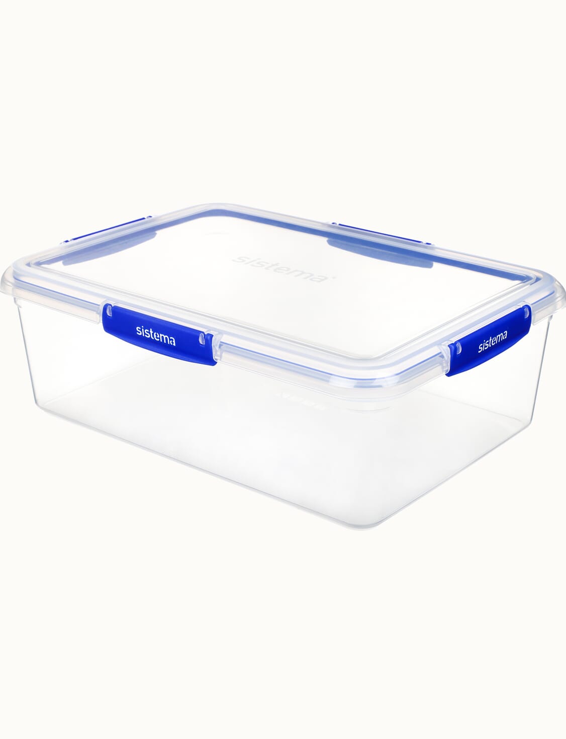 Recipiente rectangular transparente Sistema KLIP IT PLUS 881870 de 7,5 litros con tapa y clips azules.